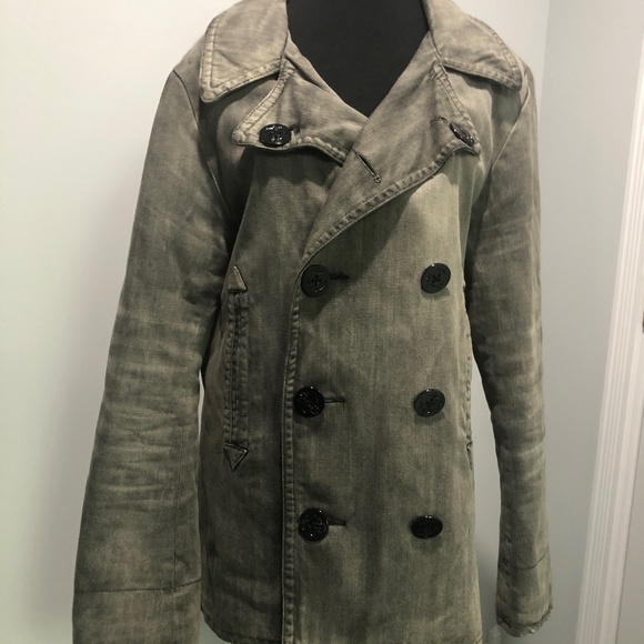 Vintage Distressed Grey Denim-Denim & Supply Ralph Lauren Grey Pea Coat Gorpcore - Picture 1 of 8
